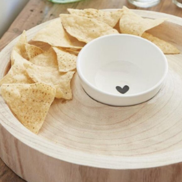 Heart Dip Bowl & Wood Chip Holder Paulownia Serving Tray Appetizer Set - Picture 3 of 4
